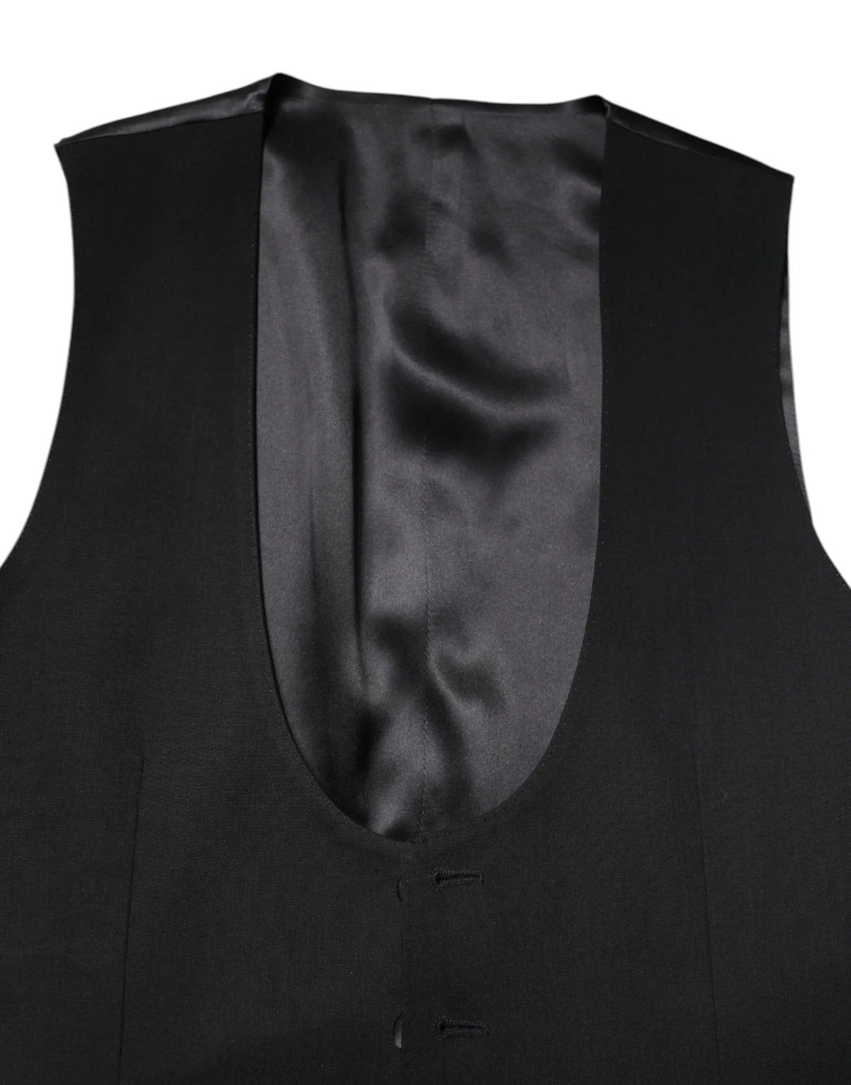Dolce & gabbana black wool waistcoat formal vest showing the satin-lined back in black tuxedo style