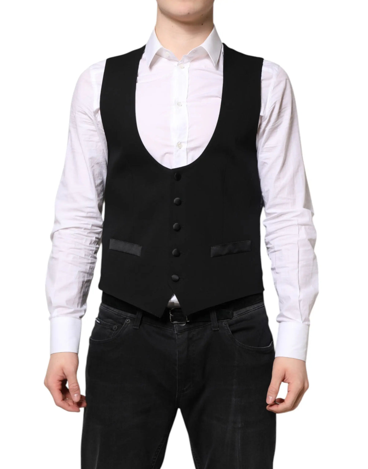 Dolce & gabbana black wool waistcoat dress formal vest with sleek tailored fit and matching black buttons