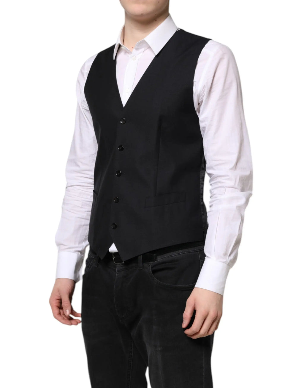 Dolce & gabbana black wool waistcoat formal vest with five buttons and sleek tailored design for dressy occasions