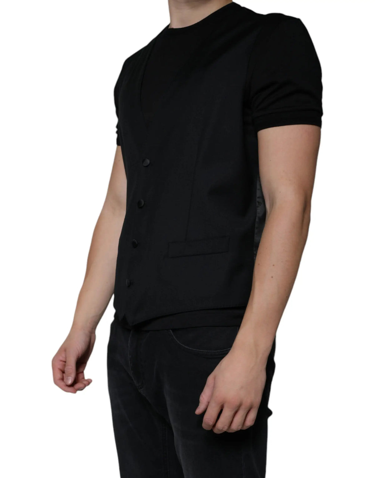 Dolce & gabbana waistcoat dress black wool short-sleeved button-up vest with a sleek tailored fit
