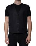 Dolce & gabbana veste noire à manches courtes en laine avec fermeture bouton et deux poches avant pour tenue formelle