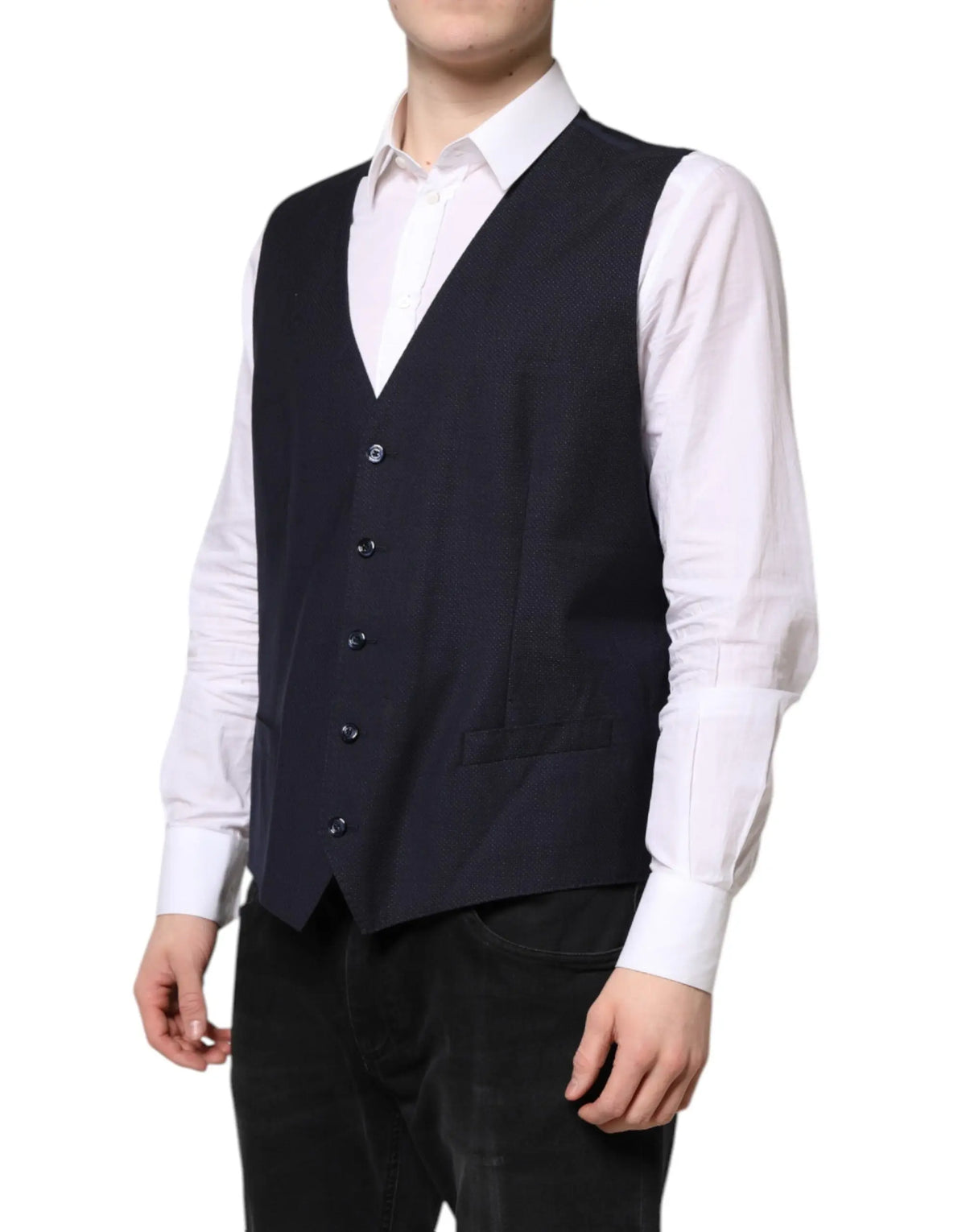 Dolce & Gabbana noir gilet en laine avec boutons noirs et col en v classique pour tenue formelle