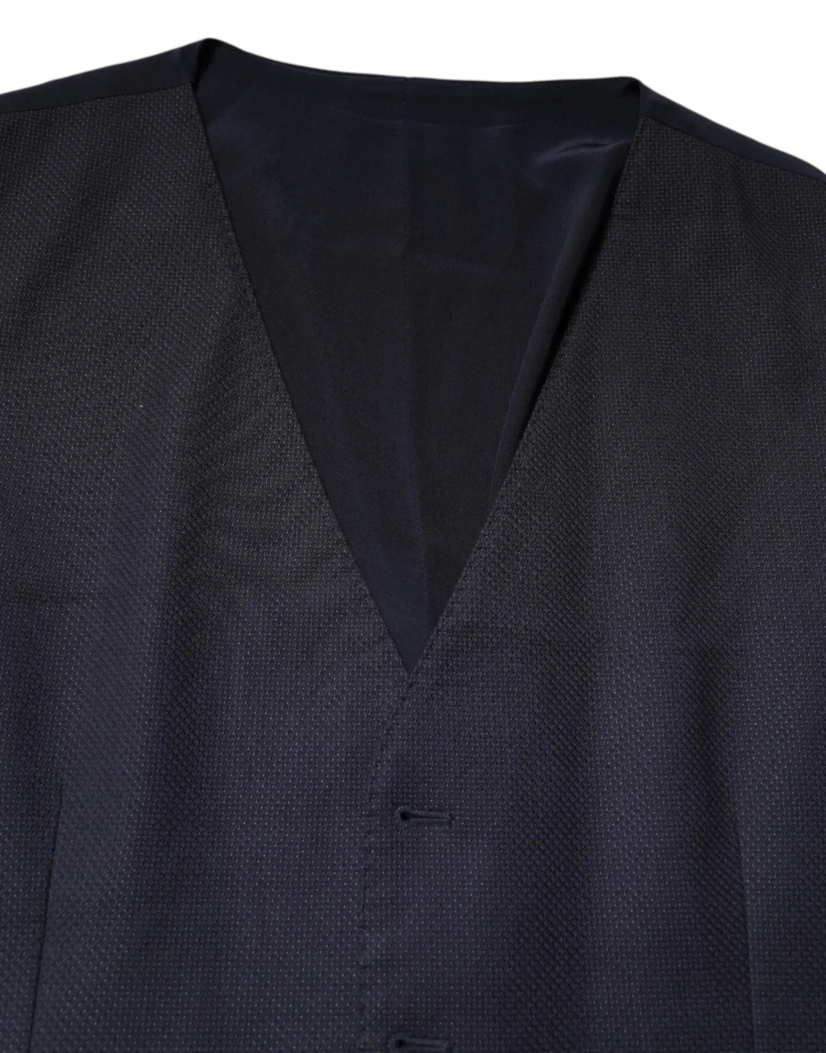 Dolce & gabbana black wool waistcoat dress with dark navy blue textured wool and subtle herringbone pattern