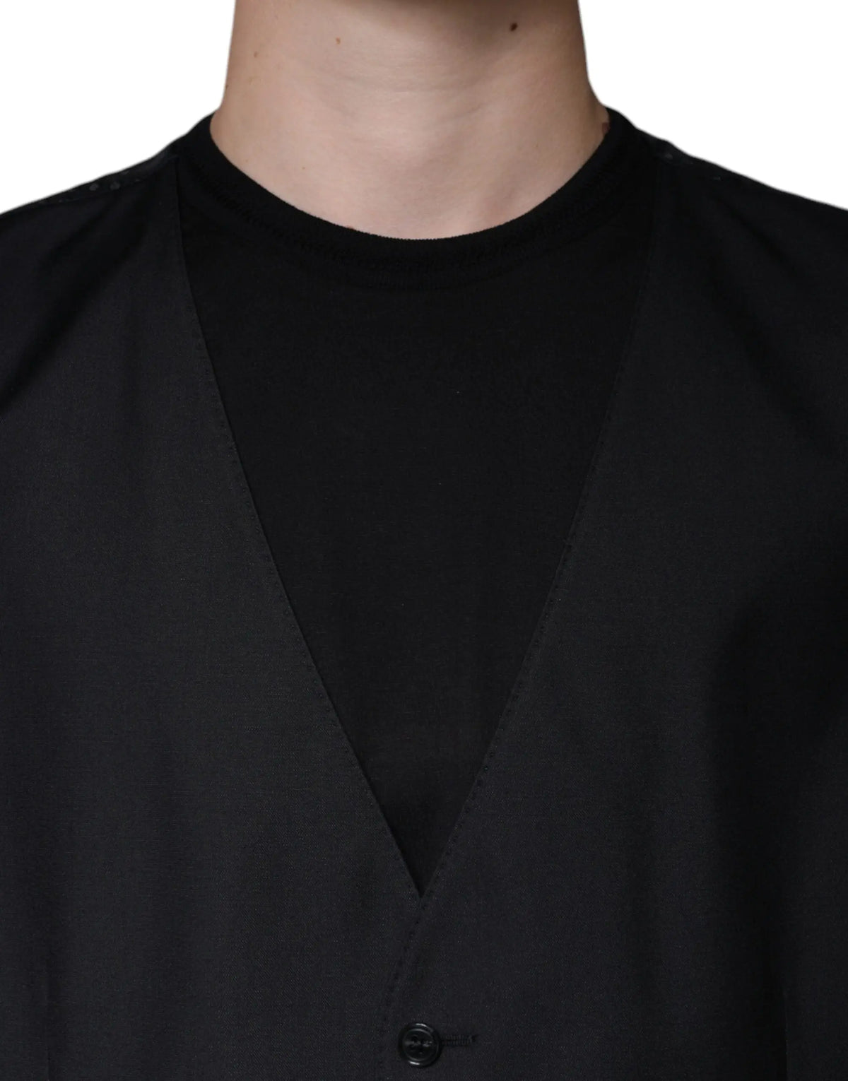 Dolce & gabbana waistcoat dress noir en laine avec fermeture à un bouton et col en v pour tenue formelle