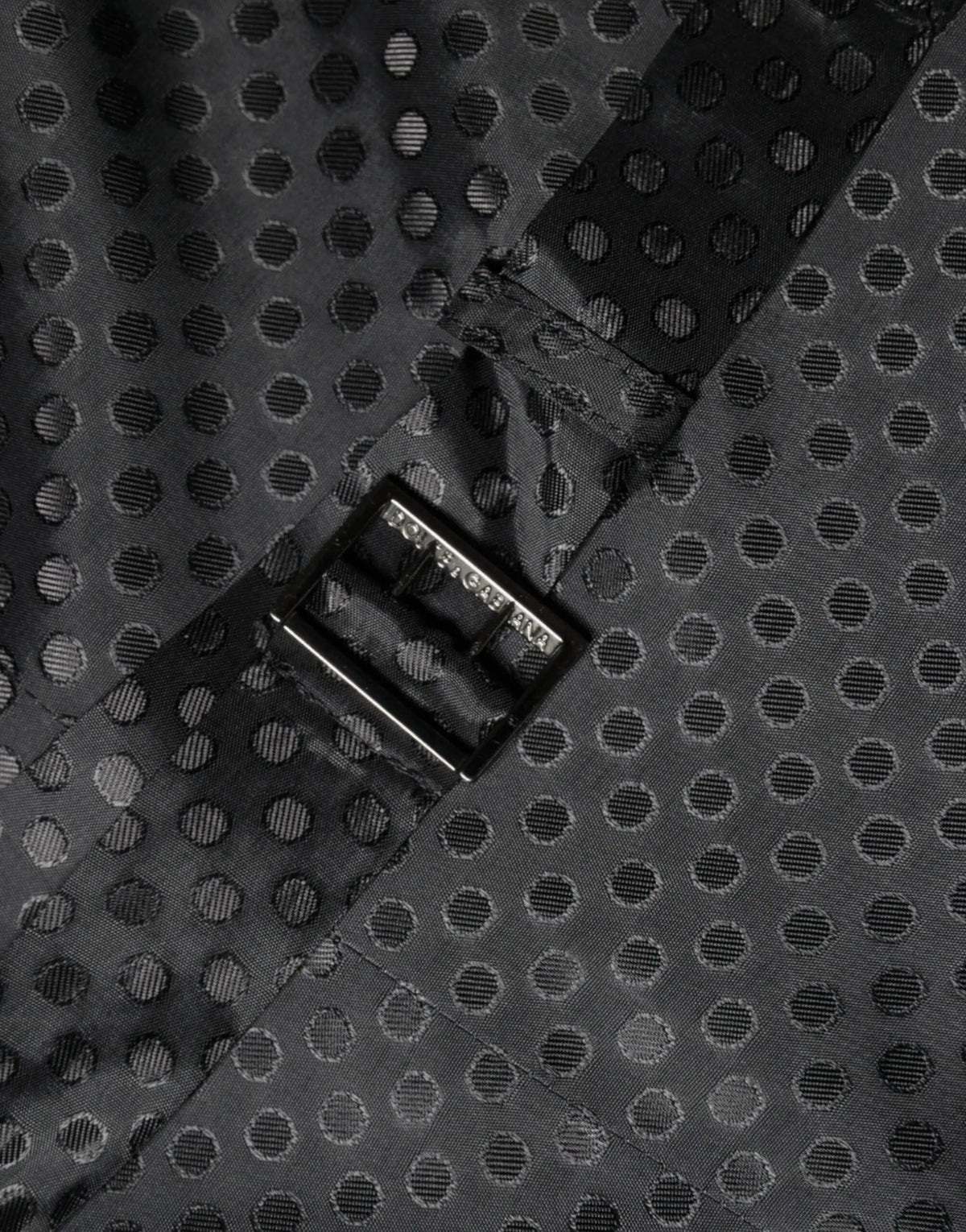 Dolce gabbana black wool waistcoat dress with black polka dot fabric and metallic silver buckle logo detail
