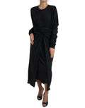 Robe midi noire en laine dolce & gabbana avec taille drapée et ourlet asymétrique manches longues