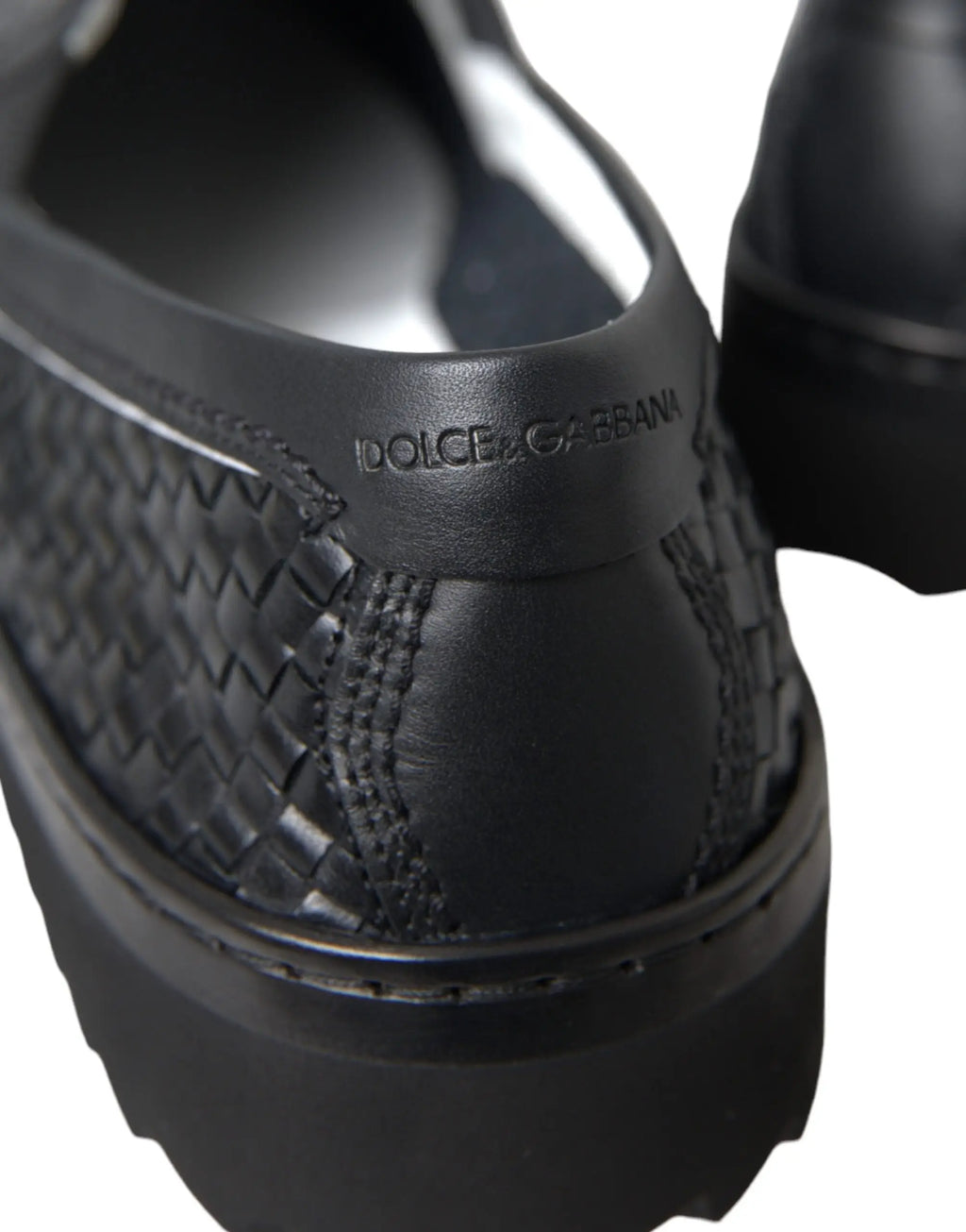 Dolce & gabbana mocassins pour hommes en cuir buffle noir tressé avec semelle épaisse