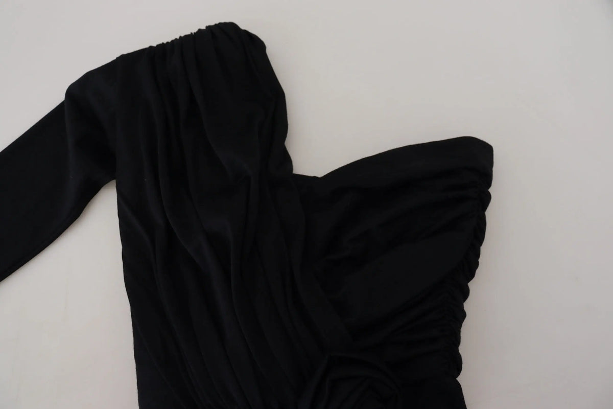 Robe fourreau noire en satin à bretelles sans bretelles avec détails froncés dolce gabbana