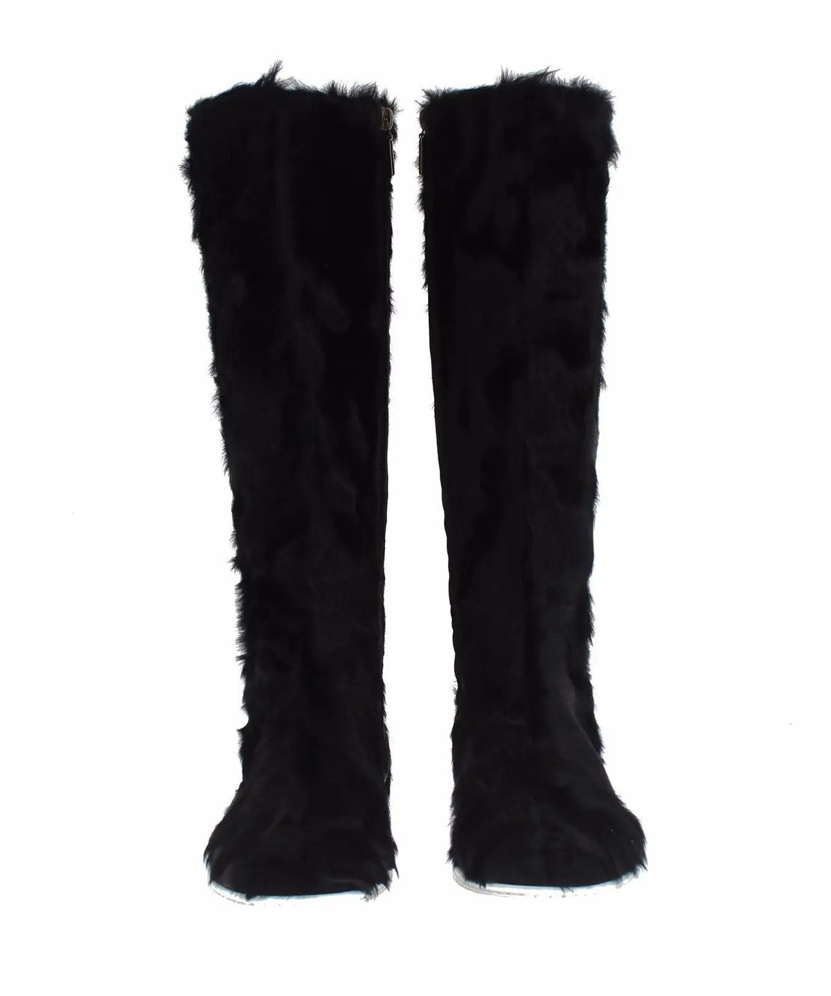 Bottes dolce & gabbana xiangao en cuir et fausse fourrure noire avec semelles blanches et texture pelucheuse