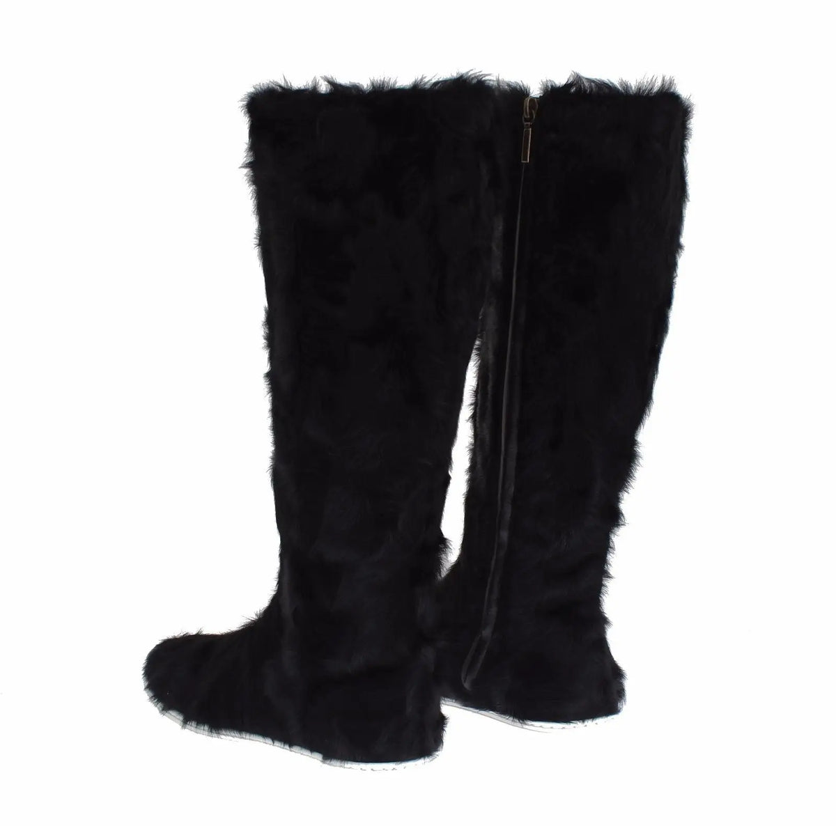 Dolce & gabbana bottes noires xiangao en cuir et fausse fourrure de mouton vue arrière avec fermeture éclair