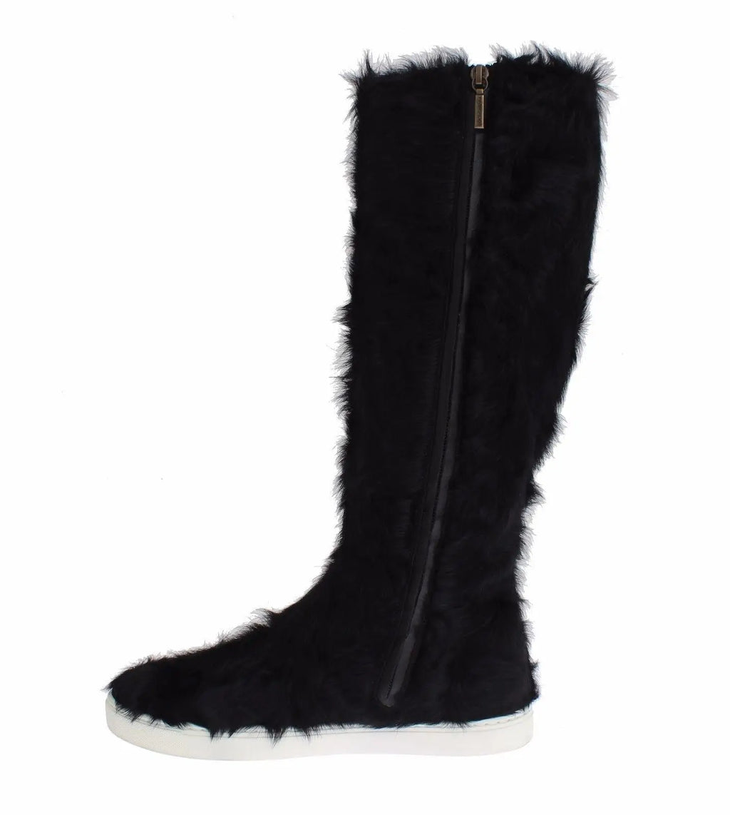Dolce & gabbana bottes en cuir et fausse fourrure de mouton noire xiangao avec semelle blanche et fermeture éclair métallique