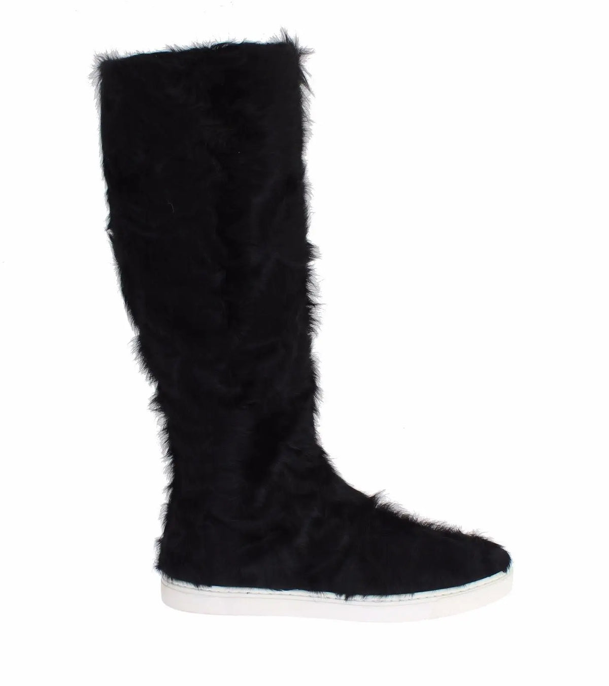 Bottes dolce et gabbana noires xiangao en cuir et fourrure dagnneau avec semelle blanche en caoutchouc