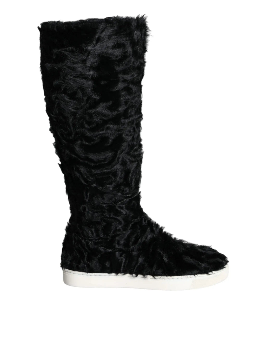 Bottes dolce & gabbana xiangao mi-hauteur en cuir et fourrure de mouton noir avec semelle blanche en caoutchouc