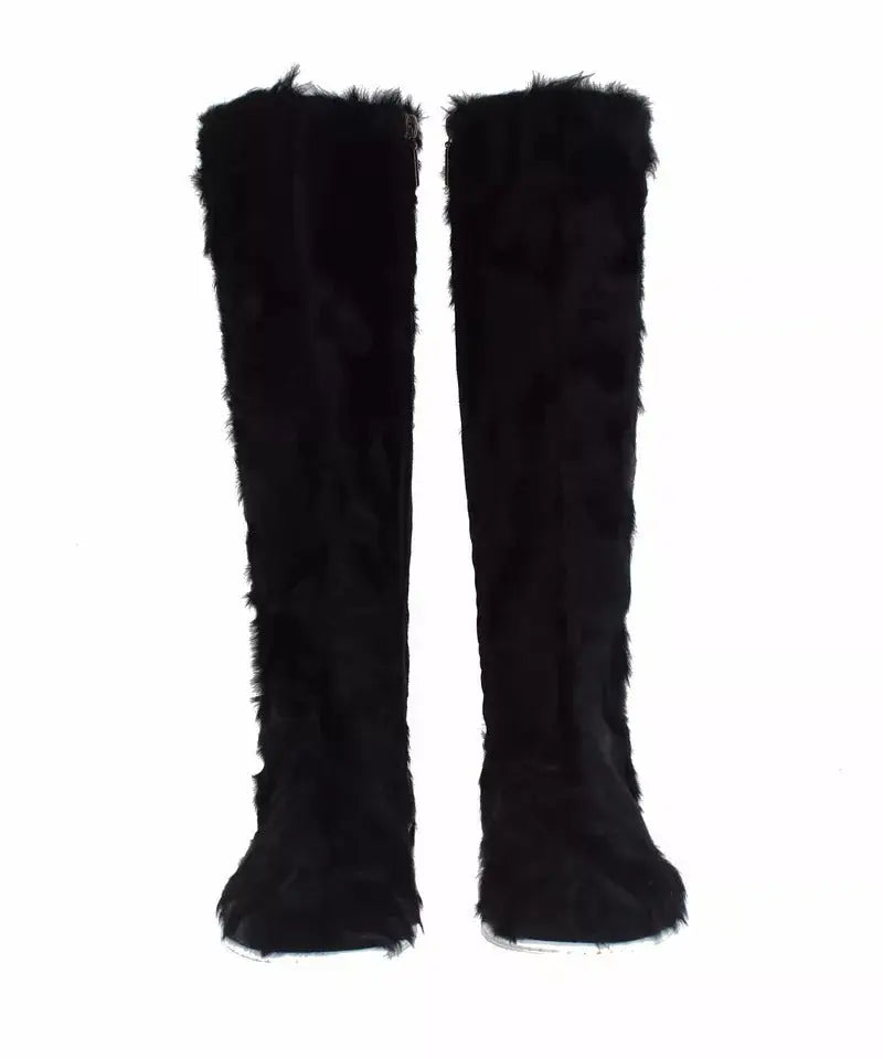 Bottes noires dolce & gabbana xiangao en cuir avec doublure en fausse fourrure de mouton et semelles blanches