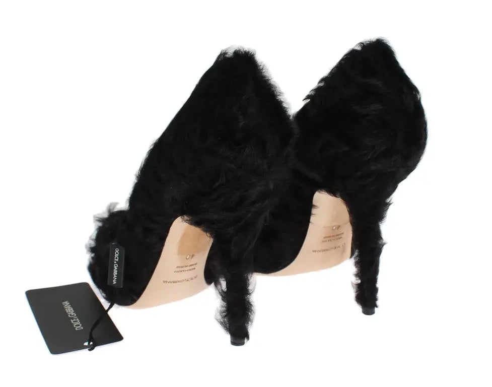 Escarpins dolce & gabbana noirs en cuir et fourrure de mouton xiangao avec plumes haut talon