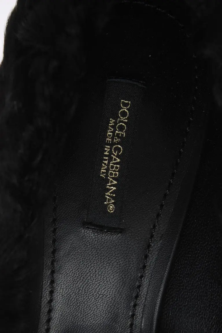Semelle intérieure en cuir noir avec logo doré embossé dolce gabbana et mention made in italy pour escarpins Xiangao