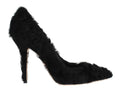 Dolce & gabbana black xiangao lamb fur leather pumps with black feathered high-heeled pump and plush textured finish