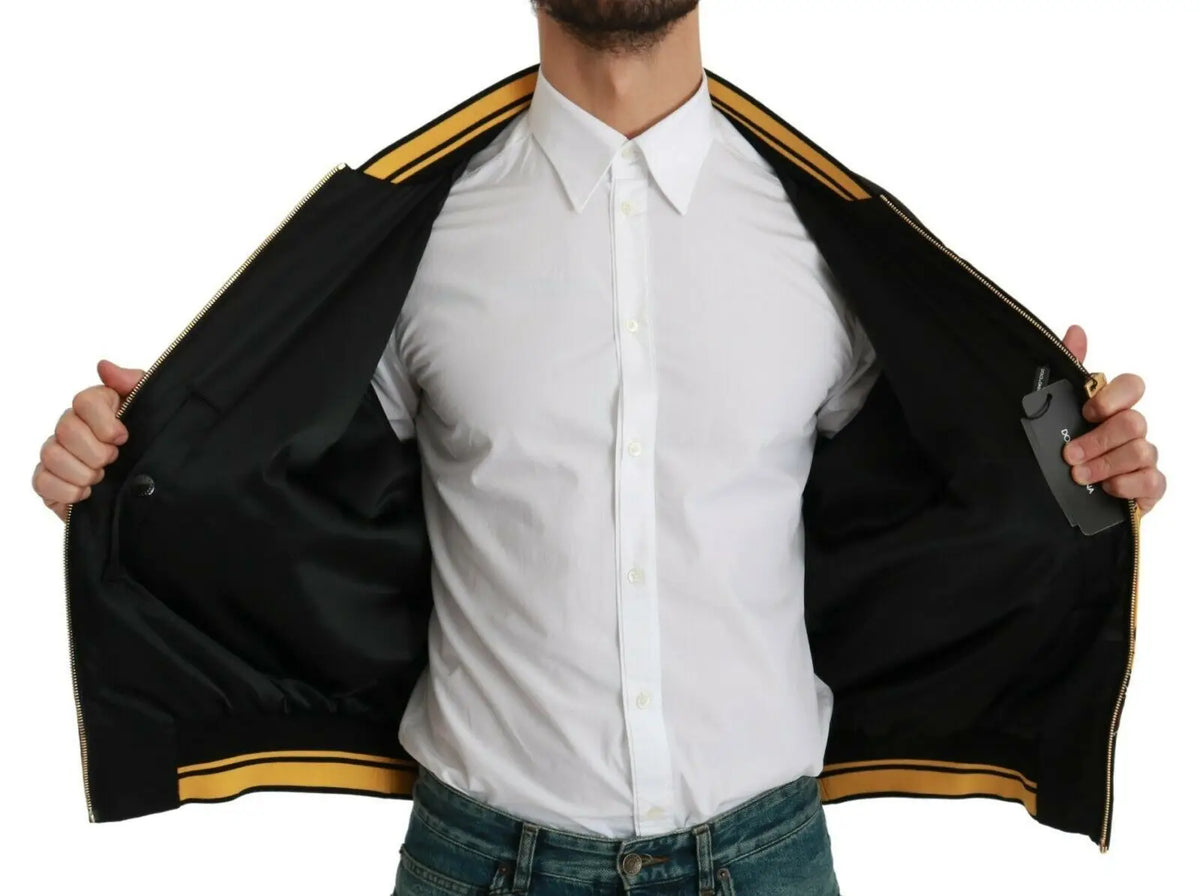 Dolce & gabbana blouson aviateur noir year of the pig avec col et poignets bordés d or et fermeture éclair élégante