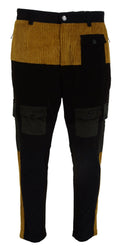 Pantalon cargo dolce & gabbana pour homme en coton noir et jaune moutarde avec panneaux contrastants en velours côtelé
