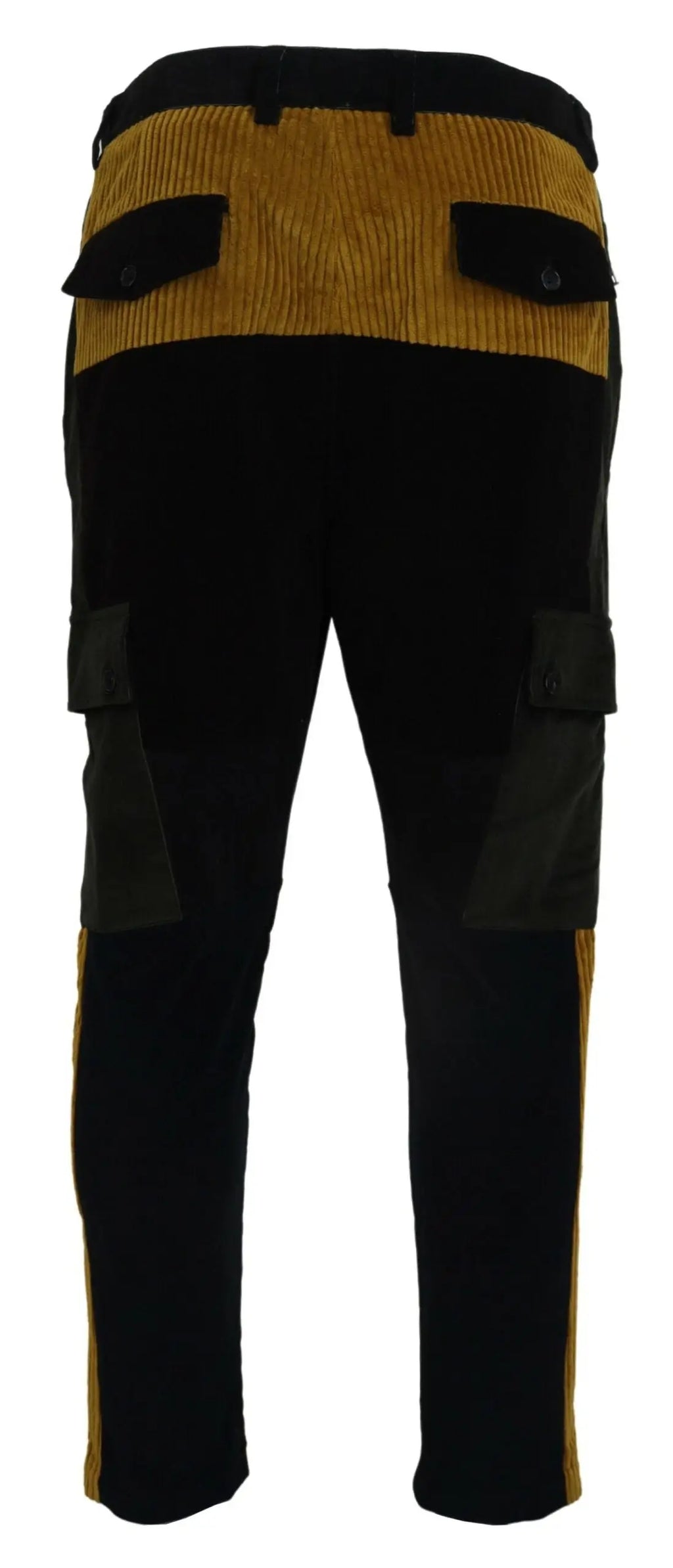 Pantalon cargo homme dolce & gabbana en coton noir et jaune moutarde avec panneaux contrastants en velours côtelé