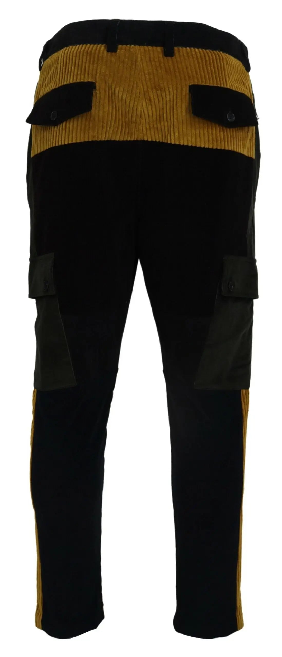 Pantalon cargo homme dolce & gabbana en coton noir et jaune moutarde avec panneaux contrastants en velours côtelé