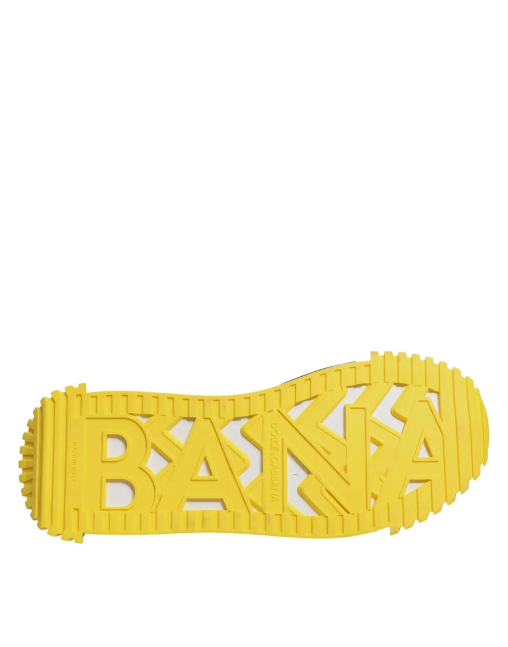 Semelle en caoutchouc jaune vif avec inscription en relief banana sur baskets noires et jaunes dolce gabbana ns1 basses