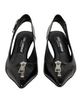 Dolce & gabbana slingback pumps en cuir verni noir avec bout pointu et détail de fermeture éclair argentée