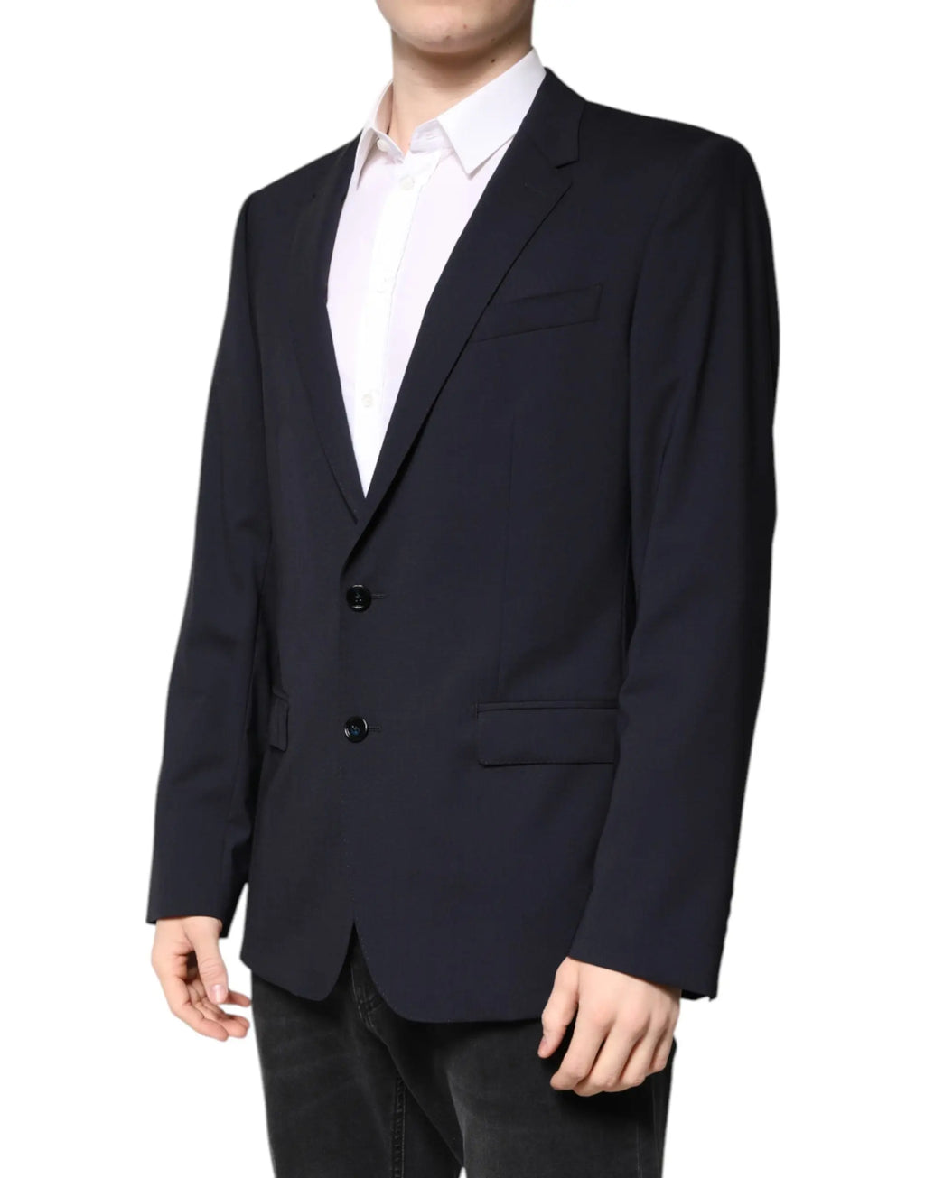 Blazer dolce & gabbana martini en laine bleu foncé avec deux boutons avant et poches à rabat