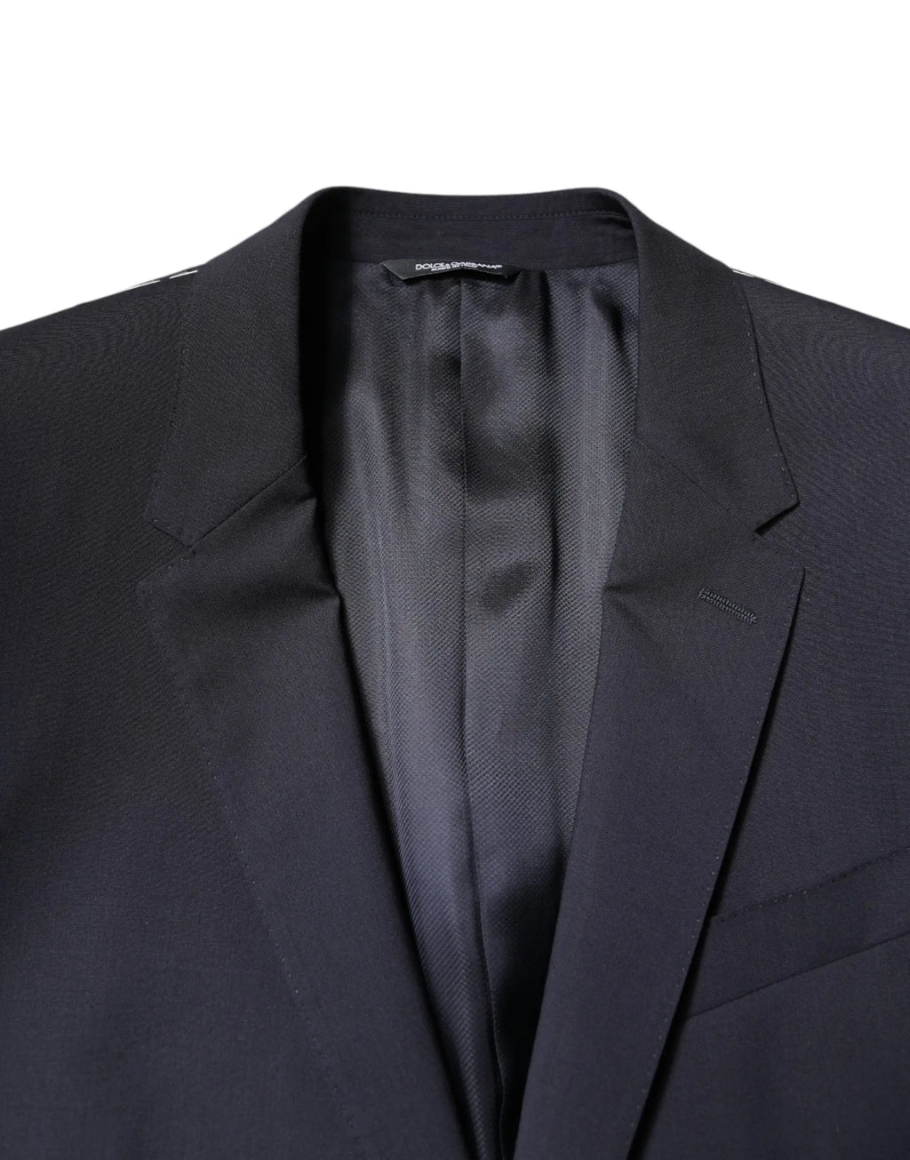 Dolce & gabbana blazer martini bleu foncé en laine avec coupe ajustée et doublure satinée intérieure