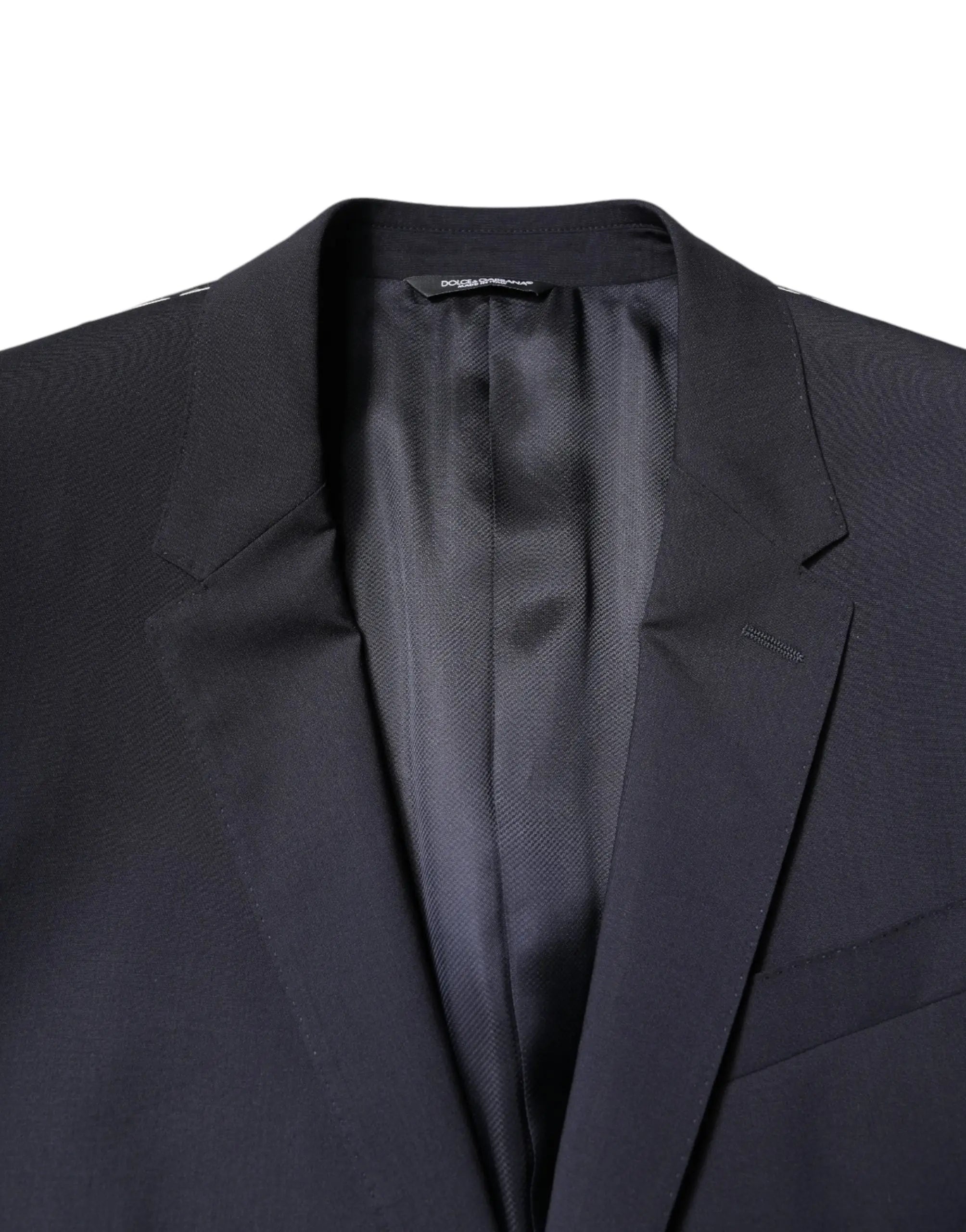 Dolce & gabbana blazer martini bleu foncé en laine avec coupe ajustée et doublure satinée intérieure