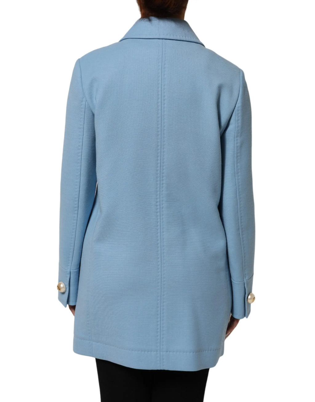 Veste trench dolce & gabbana bleu clair avec col structuré et boutons dorés sur les poignets