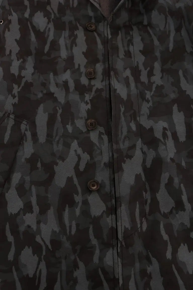 Chemise à boutons dolce & gabbana bleu camouflage en motif gris foncé et noir avec boutons métalliques