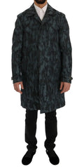 Manteau trench dolce & gabbana bleu camouflage en tissu vert foncé et noir au motif camouflage