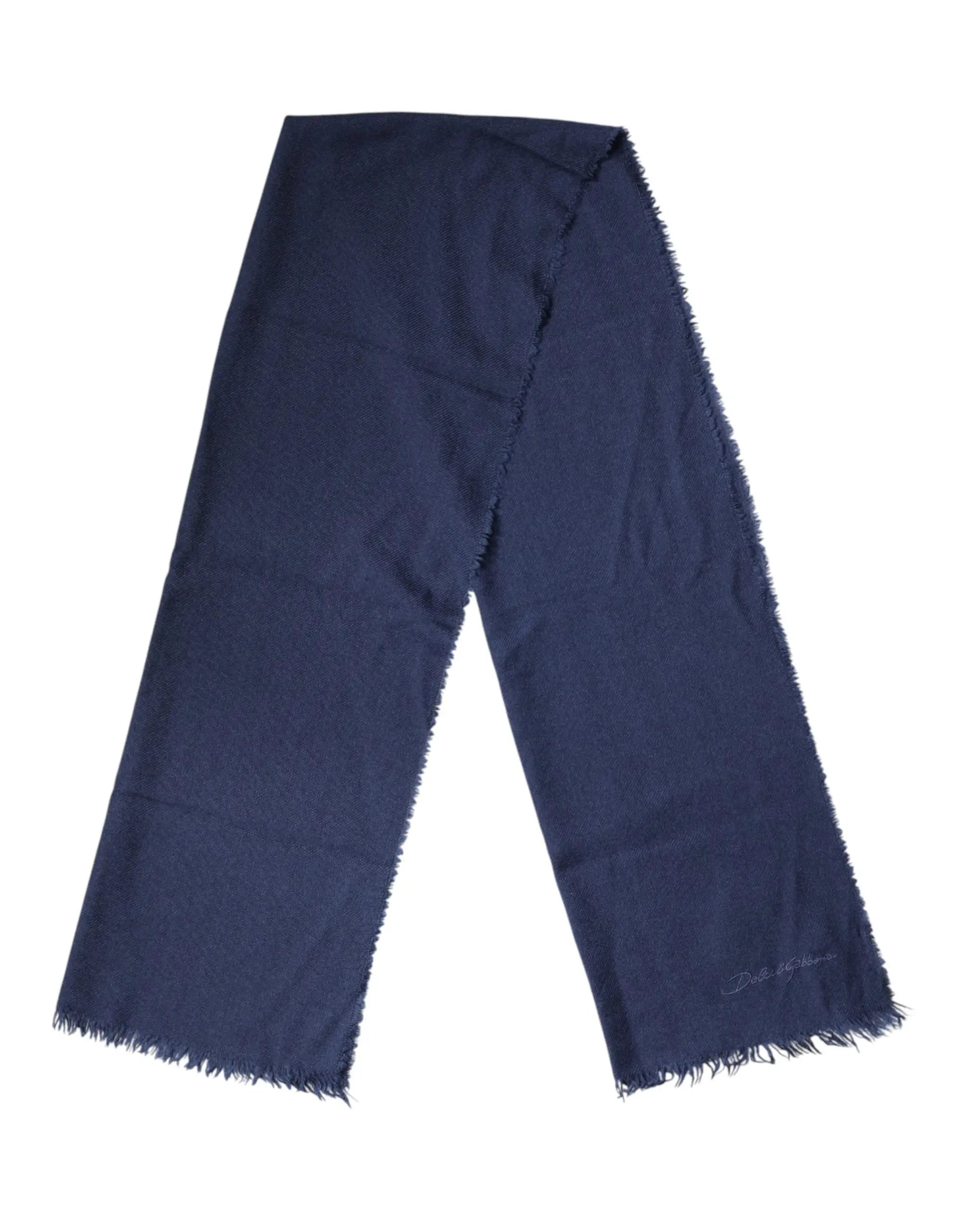 Écharpe dolce & gabbana bleu marine en cachemire avec franges et logo brodé subtile sur un coin pour homme