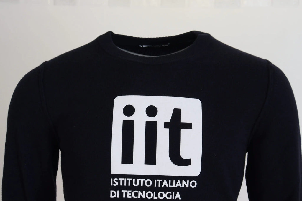 Sweat-shirt dolce & gabbana bleu en cachemire avec logo blanc iit et texte istituto italiano di tecnologia noir manches longues