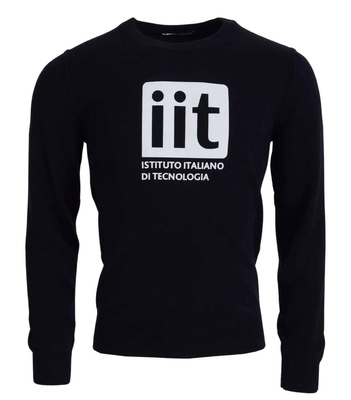 Pull à col rond dolce & gabbana en cachemire bleu avec logo blanc iit et texte istituto italiano di tecnologia