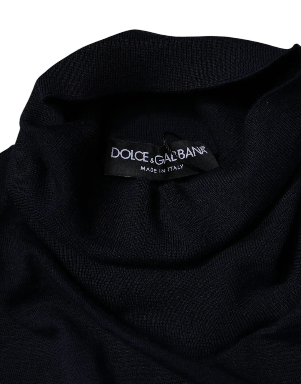 Dolce & gabbana pull en cachemire bleu col roulé avec col côtelé noir et étiquette intérieure made in italy