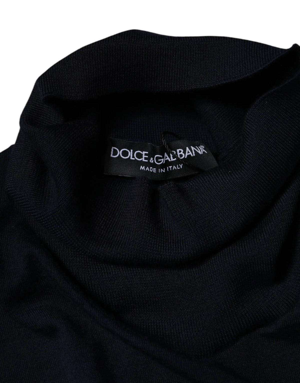 Dolce & gabbana pull en cachemire bleu col roulé avec col côtelé noir et étiquette intérieure made in italy