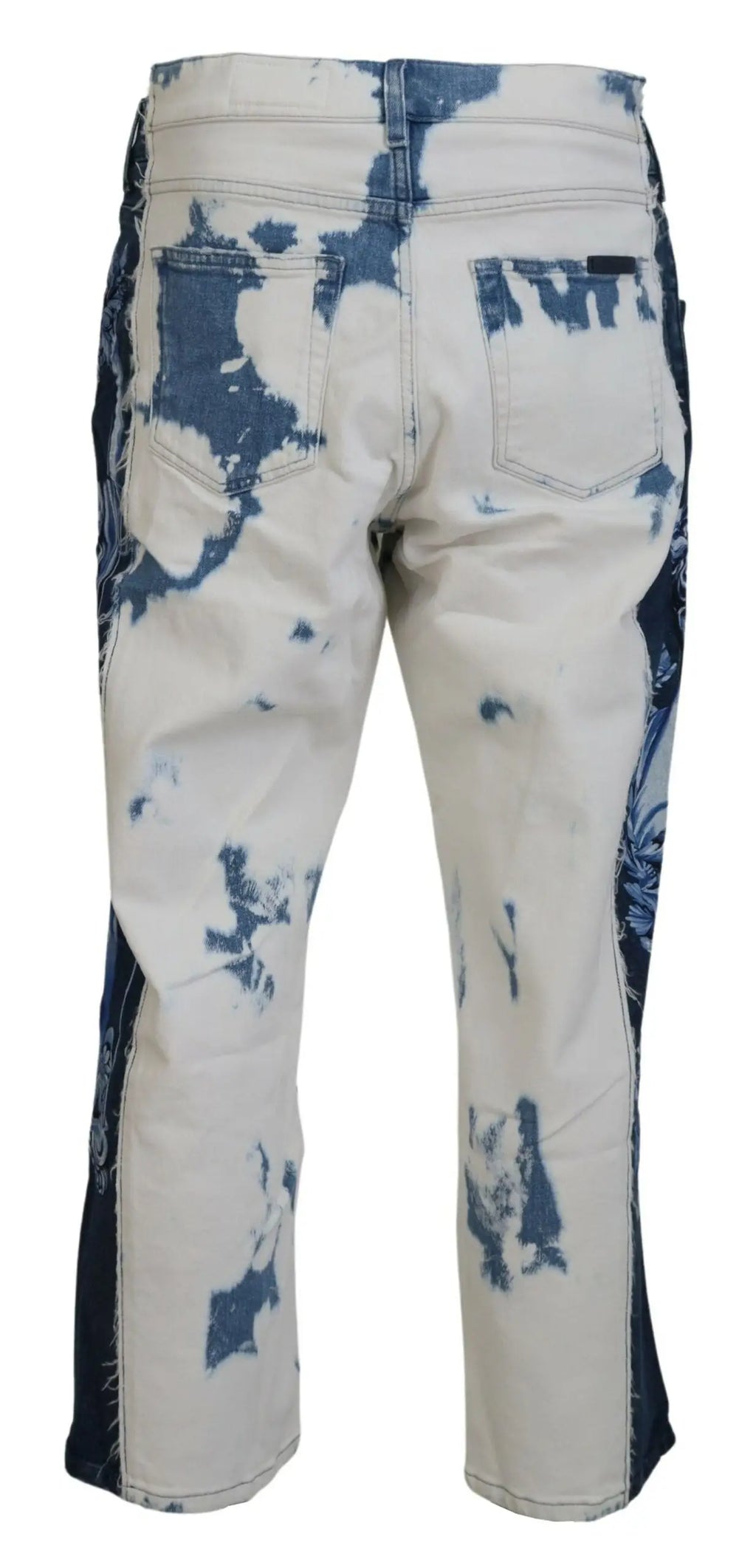 Jeans denim bleus ceasar dolce gabbana en coton avec motif tie-dye blanc et bleu et effet usé artistique