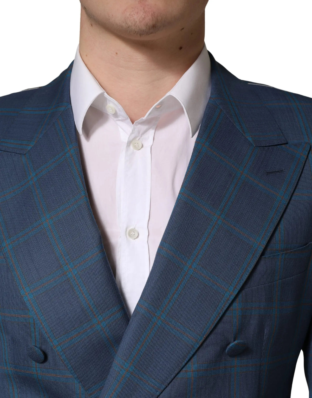 Veste de costume double boutonnage pour homme dolce & gabbana bleu marine avec motif à carreaux subtils teal et orange