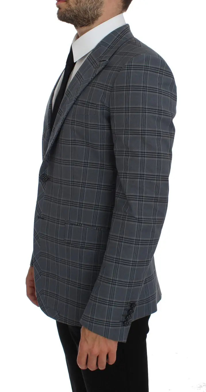 Blazer dolce & gabbana gris à carreaux avec coupe slim structurée et texture subtile