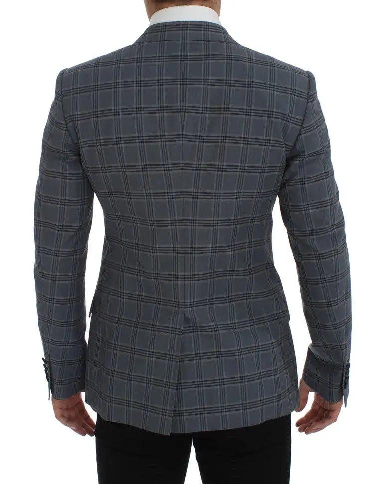 Blazer slim fit bleu à carreaux dolce & gabbana en tissu gris à double boutonnage classique avec revers crantés