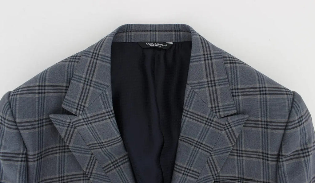 Blazer slim fit dolce gabbana bleu à carreaux avec motif à rayures noir et blanc en tissu à motif écossais