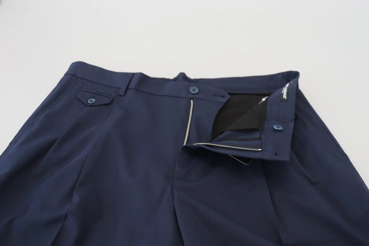 Navy blue pleated trousers with button and zipper fly and white stitching from dolce & gabbana blue chinos cotton stretch casual shorts