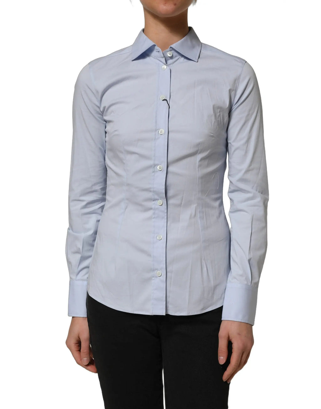 Chemise longue manches boutonnée bleu clair pour femme dolce gabbana col classique boutons blancs