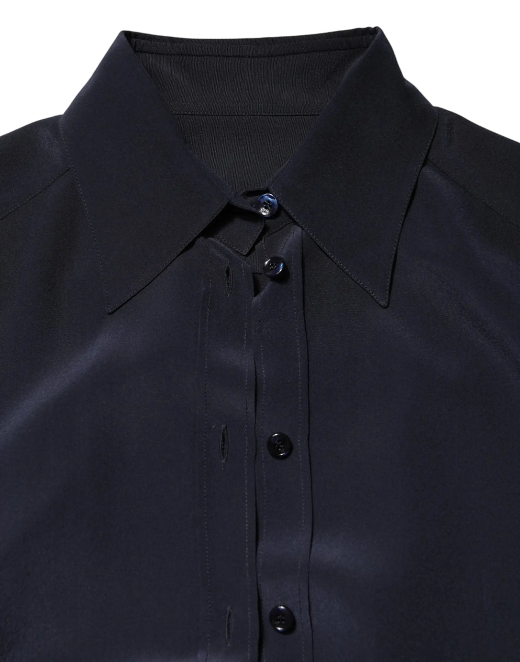 Chemise longue à manches bleu dolce gabbana en satin noir avec col net et boutons assortis