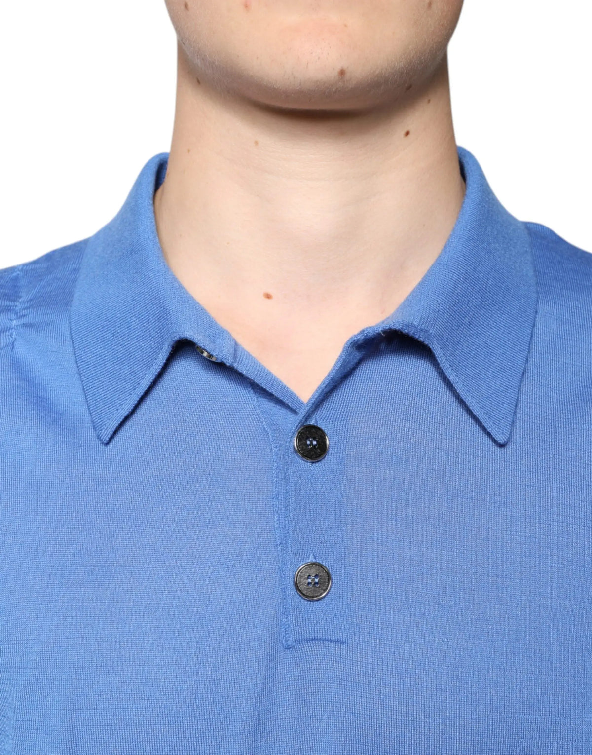 Polo t-shirt manches courtes bleu dolce & gabbana en maille fine avec col classique et boutons foncés