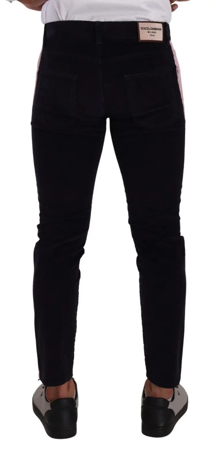 Jeans slim en coton bleu Dolce & Gabbana avec texture velours côtelé et étiquette de marque à la taille