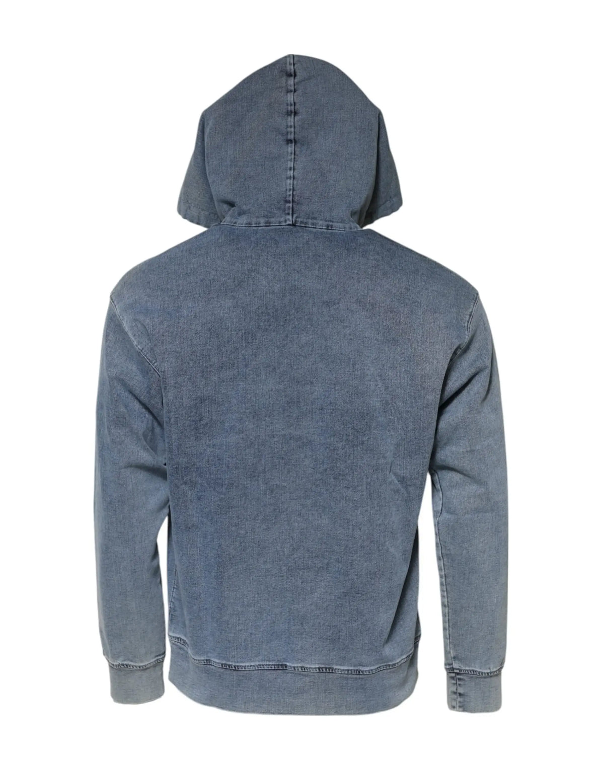 Sweat à capuche bleu denim délavé en mélange de coton dolce gabbana avec coupe décontractée et poignets côtelés