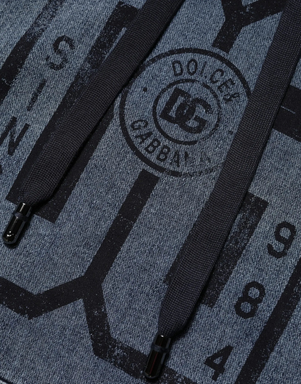 Sweat à capuche dolce & gabbana bleu en mélange de coton avec logo circulaire noir et cordons contrastants